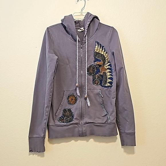 Free People Vintage Embroidered Zip up Hoodie Sweatshirt M - Picture 1 of 14